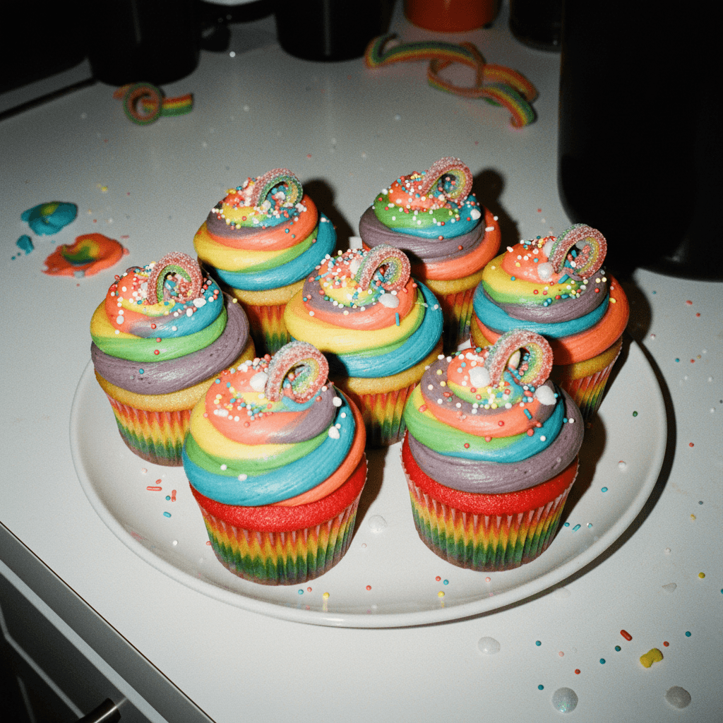 Layered Rainbow Vanilla Cupcakes