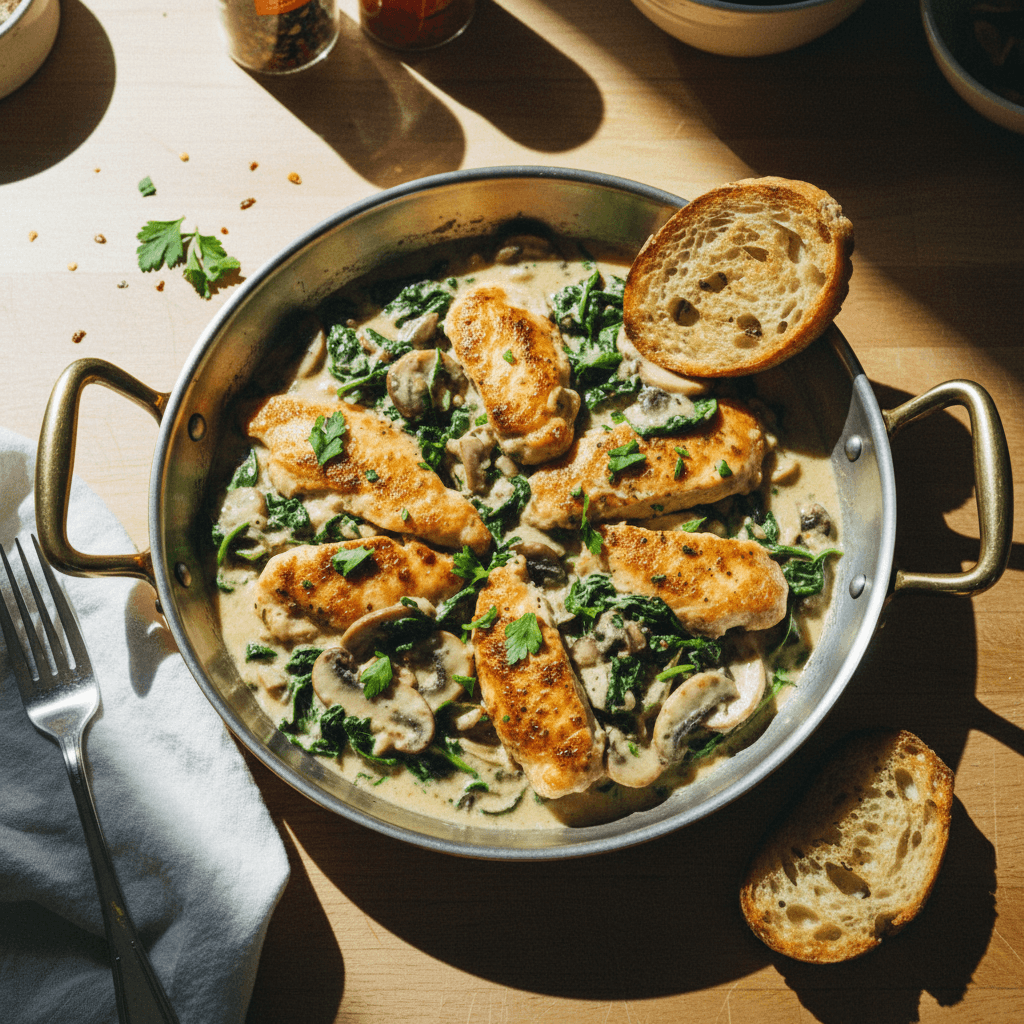 Creamy Garlic Chicken with Spinach & Mushrooms