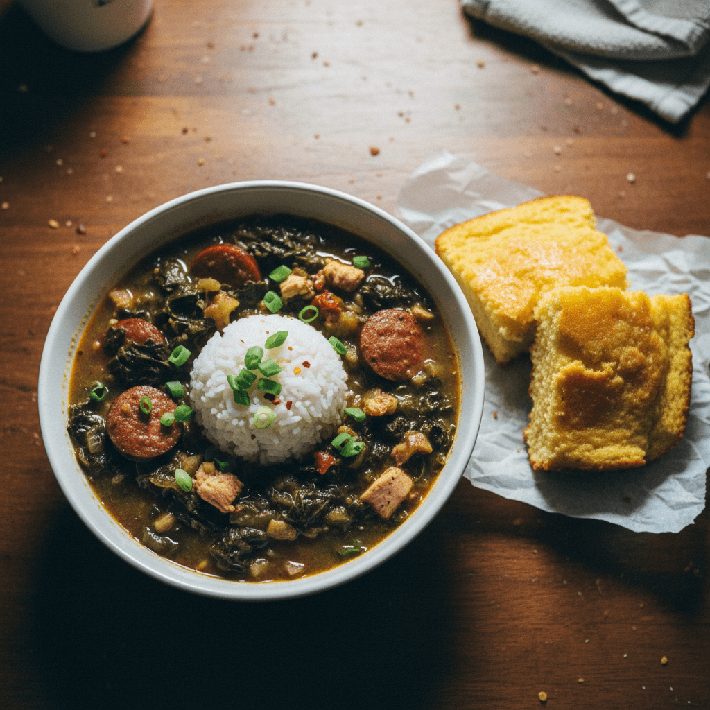 Collard Green Gumbo with Cornbread