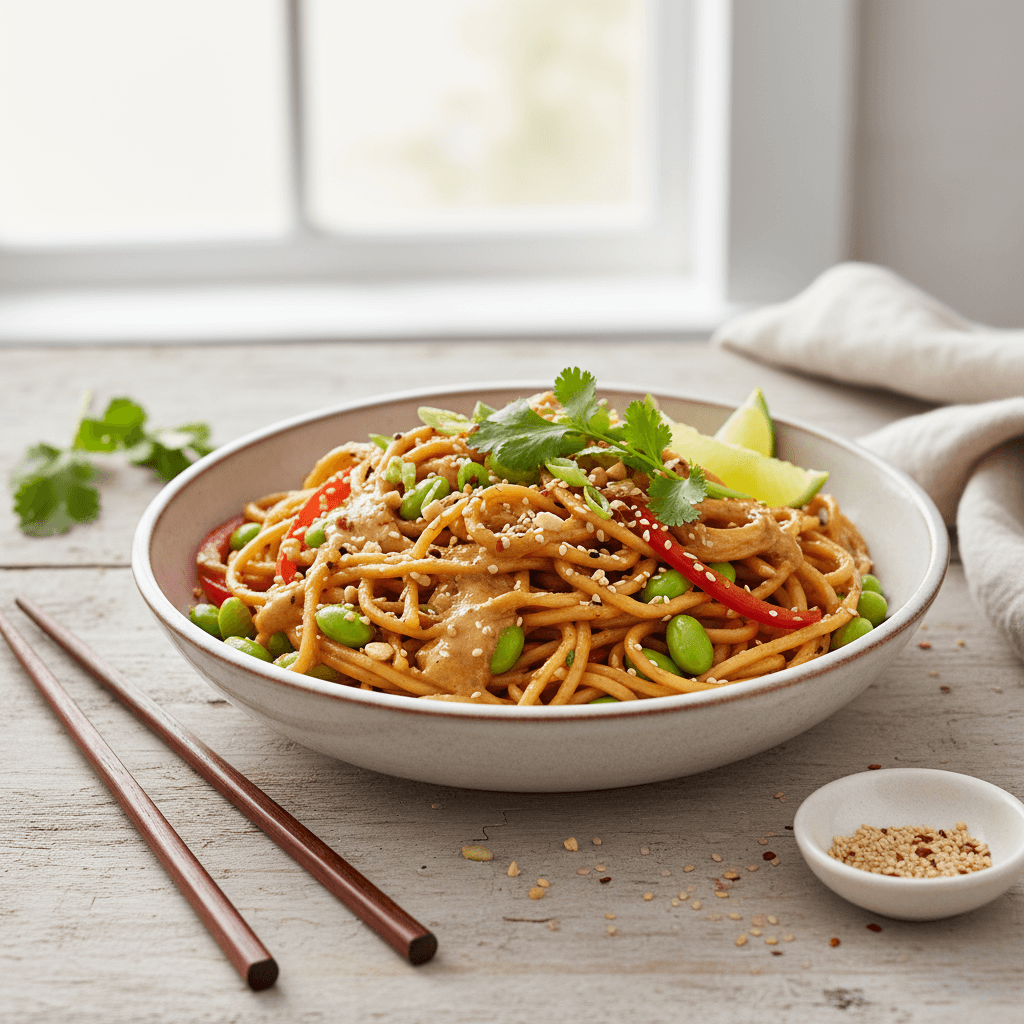Spicy Peanut Noodles with Edamame
