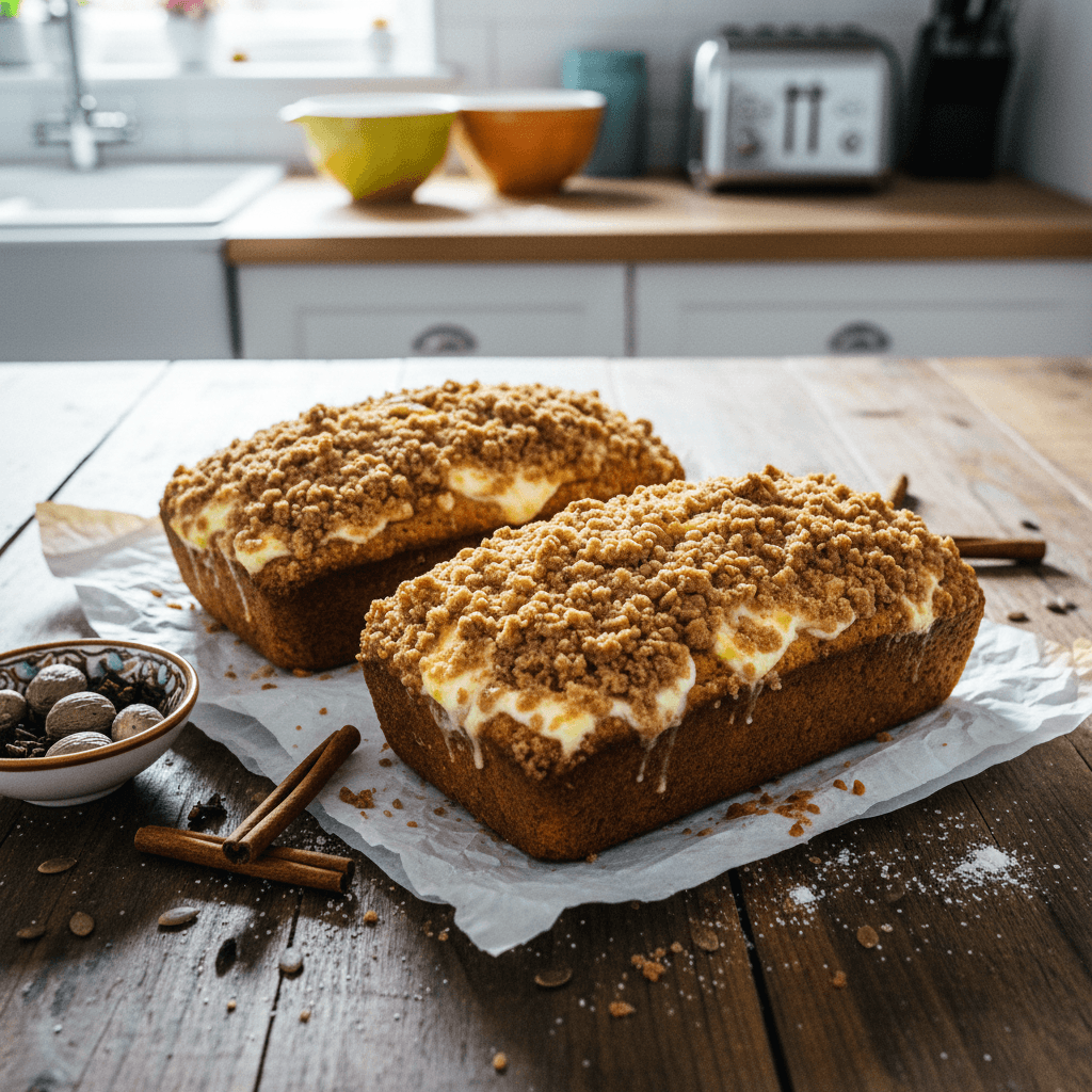 Cream Cheese Pumpkin Bread with Streusel Topping