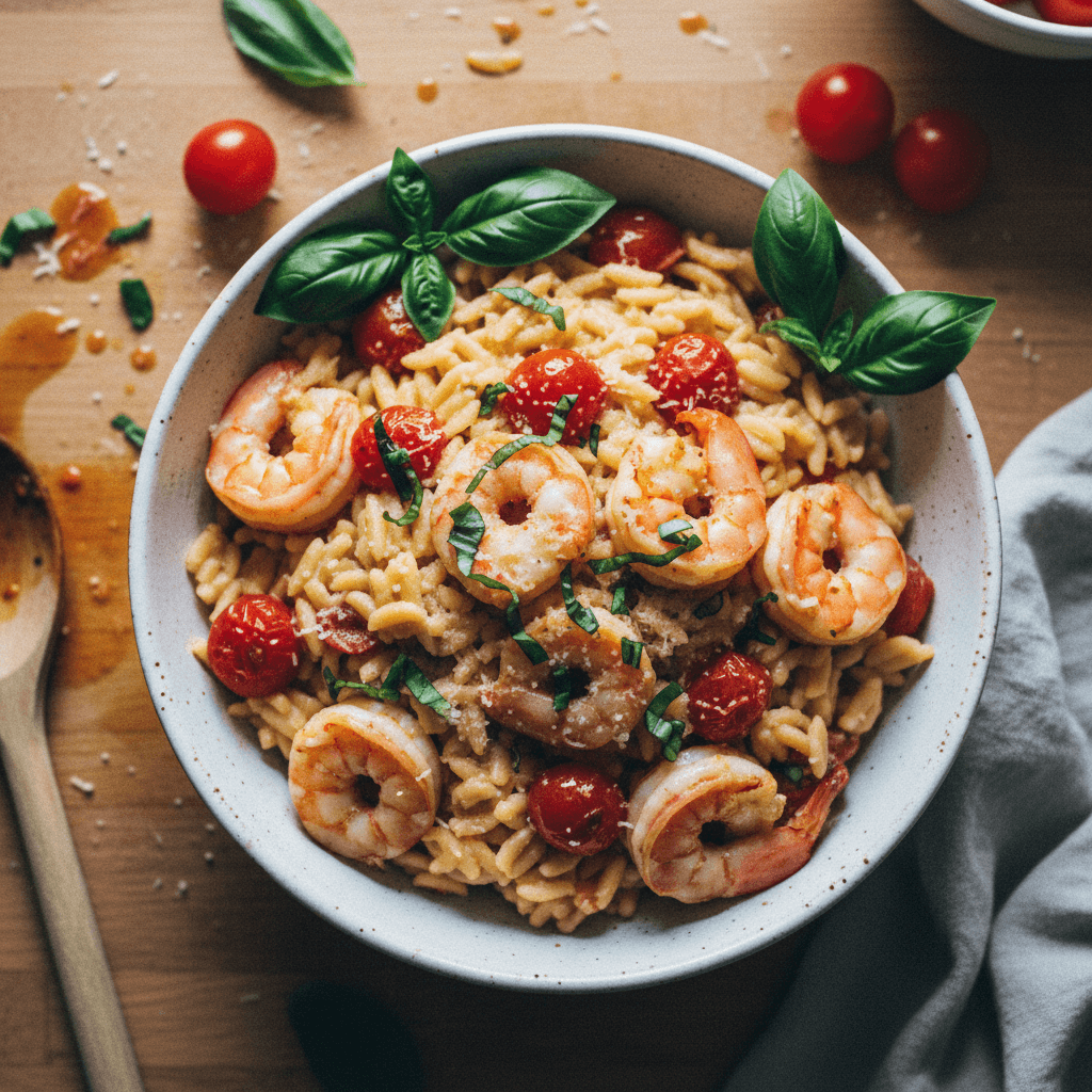 Tomato Basil Shrimp Orzo