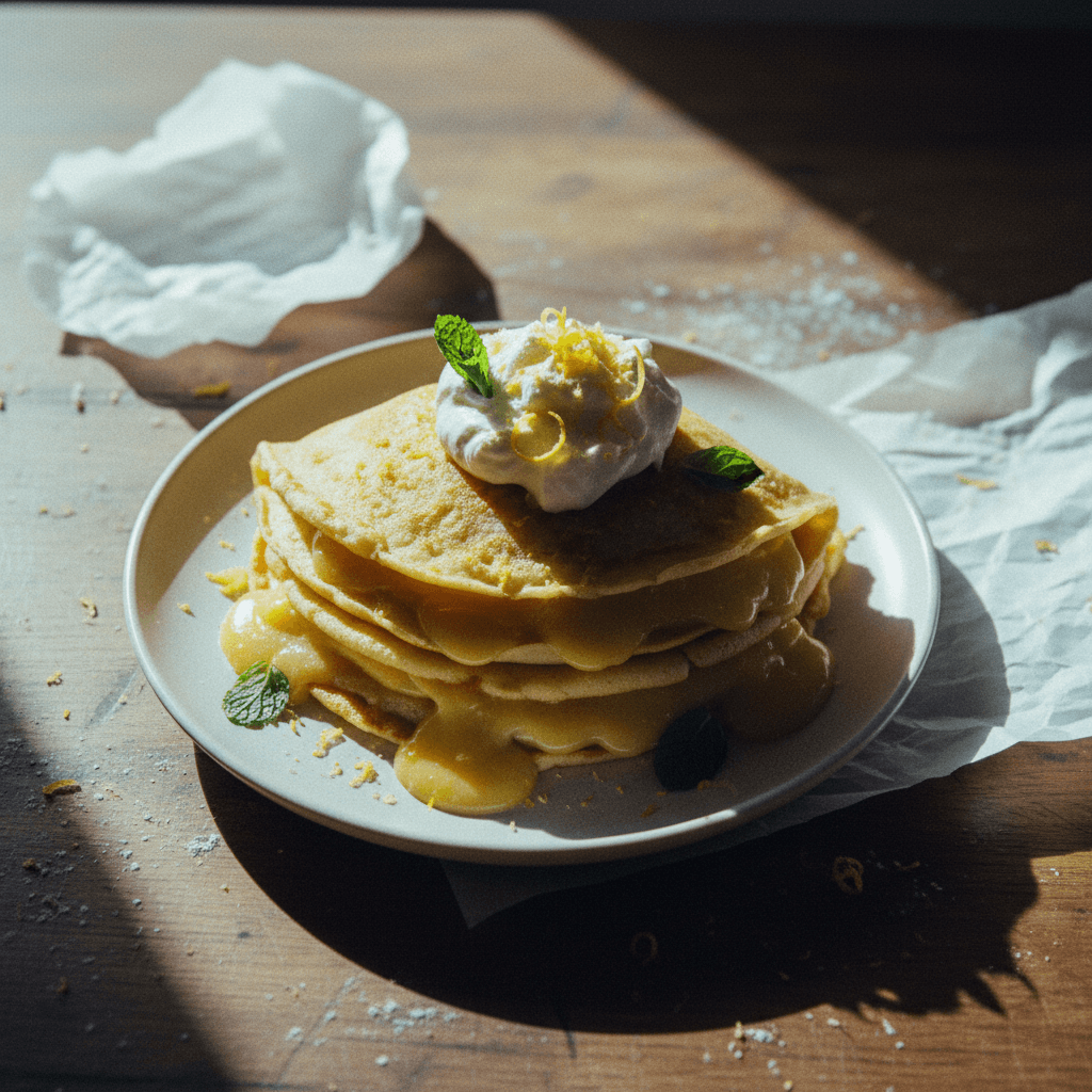 Lemon Curd Crepes with Whipped Cream