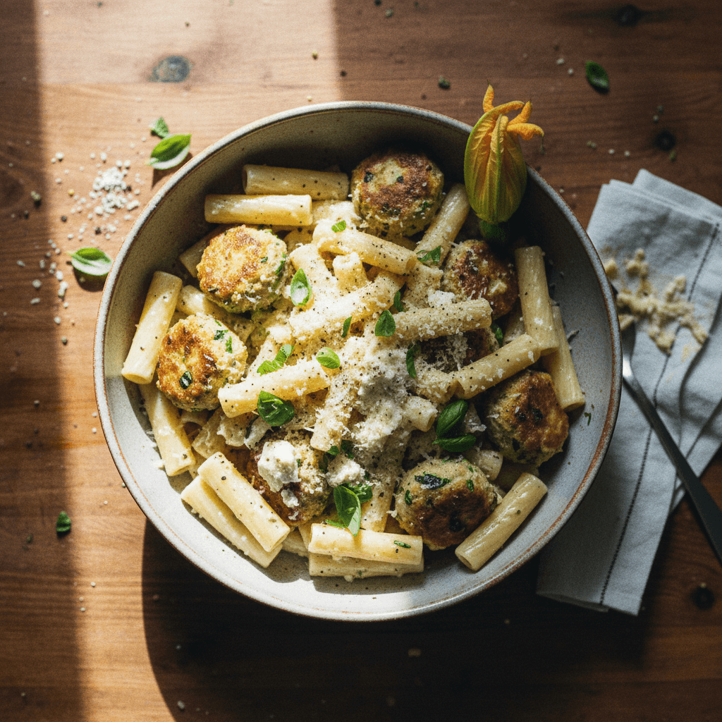 Creamy Boursin Pasta with Zucchini Meatballs