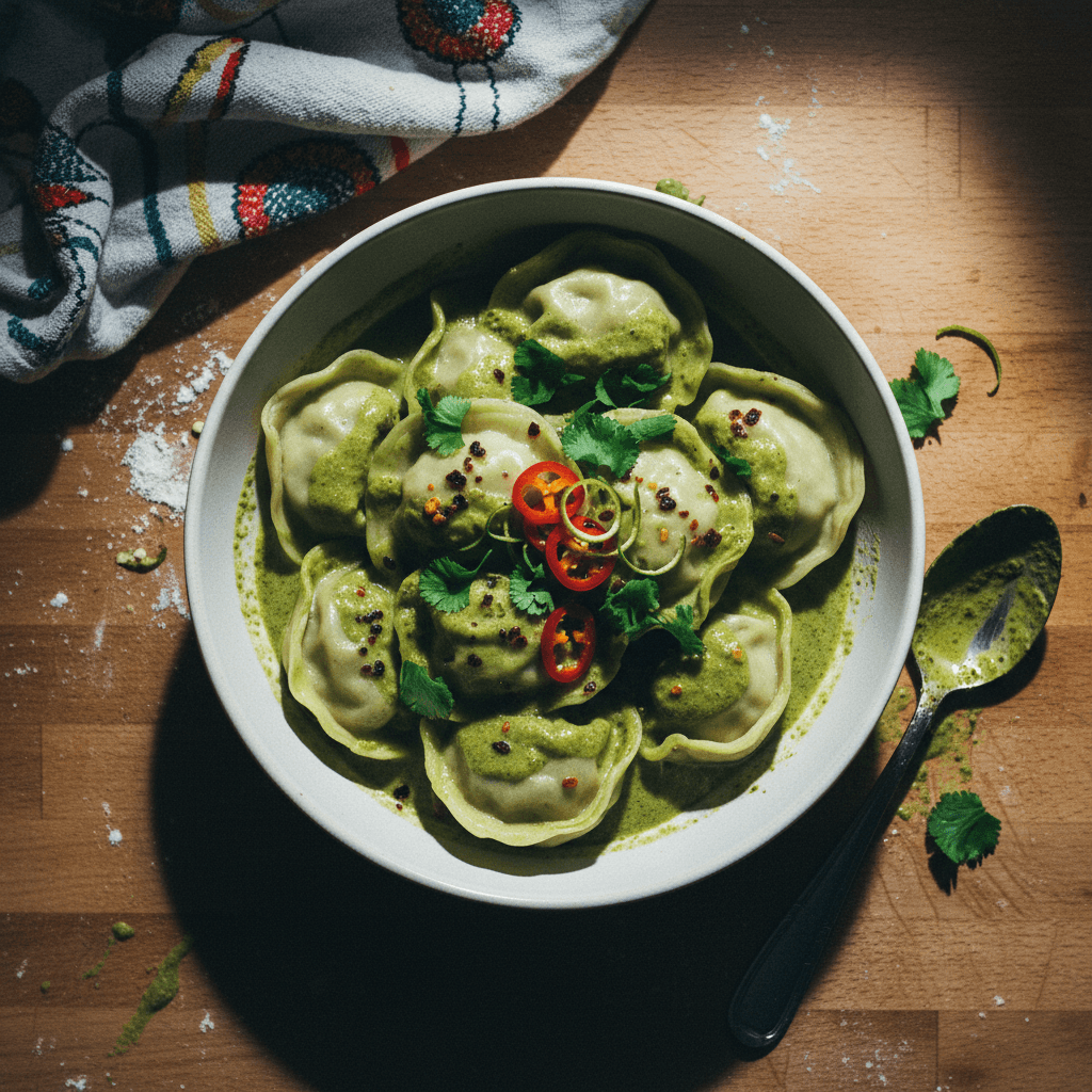 Thai Green Curry Dumplings with Crispy Chili Oil