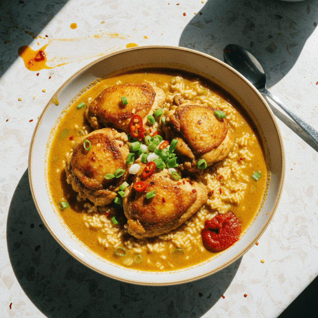 Curry Spiced Chicken & Creamy Brothy Rice