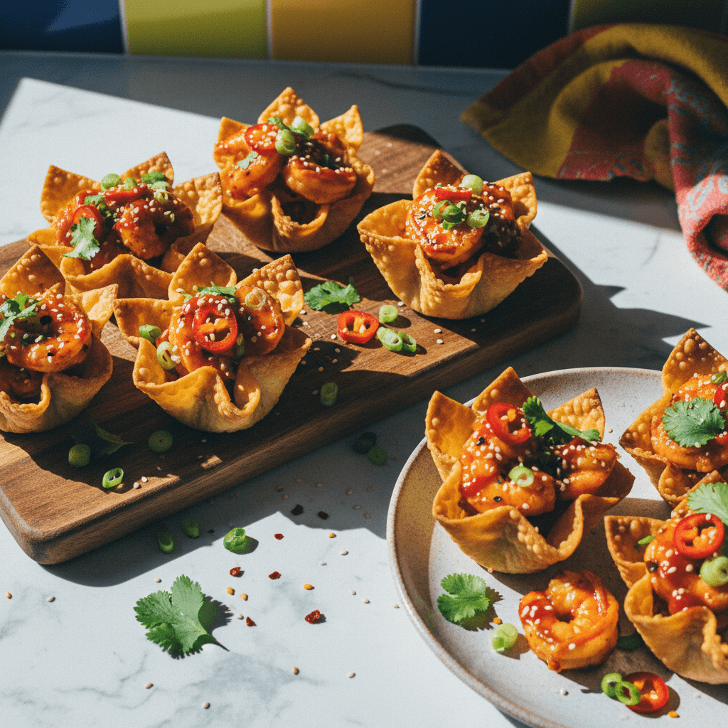 Crispy Wonton Cups with Spicy Shrimp