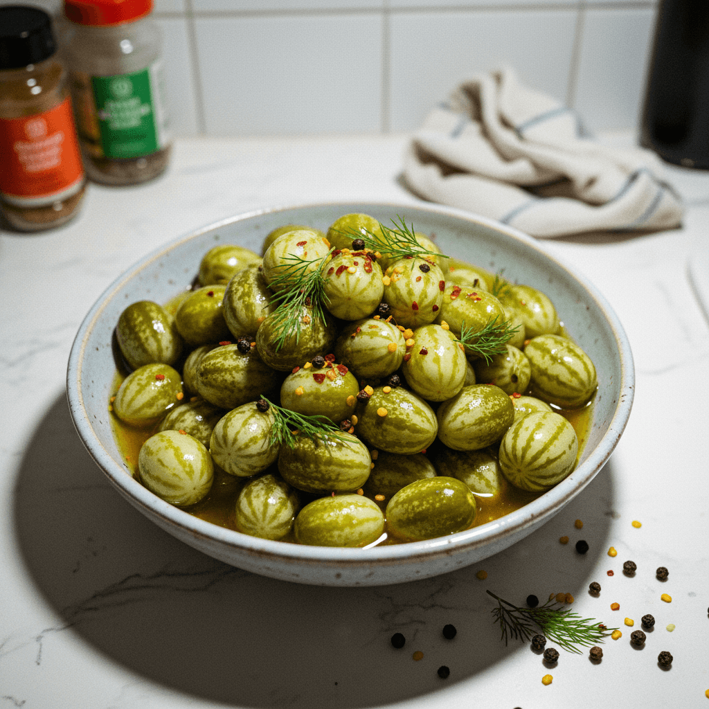 Sweet and Sour Pickled Cucamelons