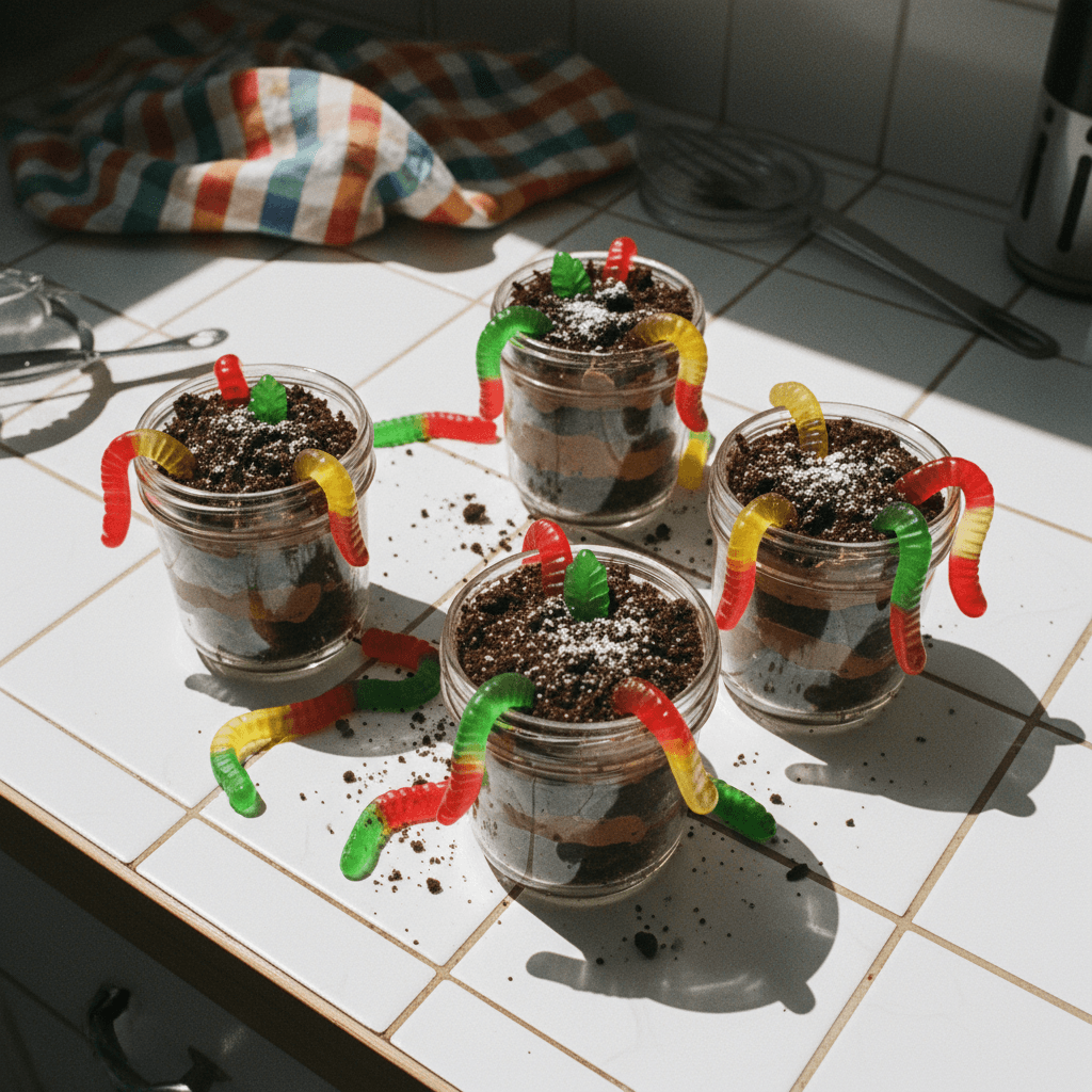 Chocolate 'Dirt' Parfaits with Gummy Worms