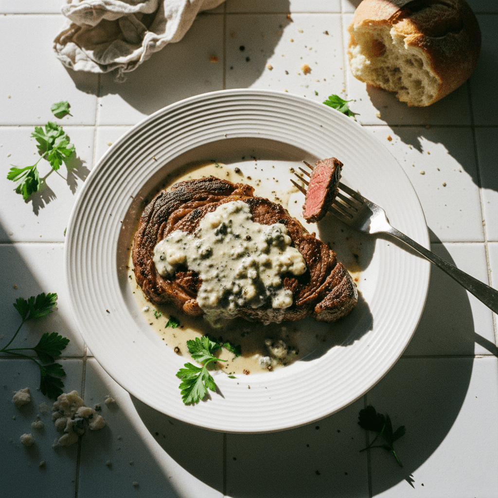 Fairway Market Pan-Seared Steak with Creamy Blue Cheese Sauce
