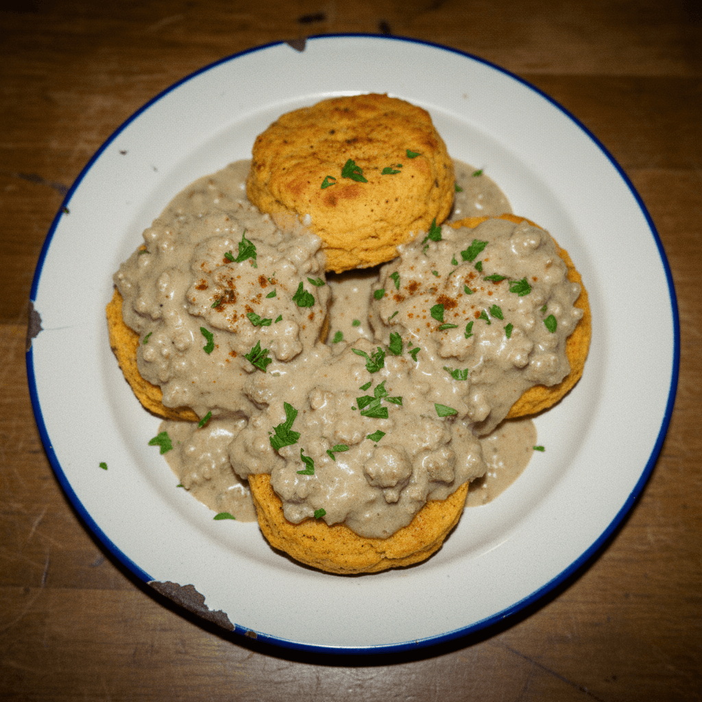Sweet Potato Biscuits with Sausage Gravy