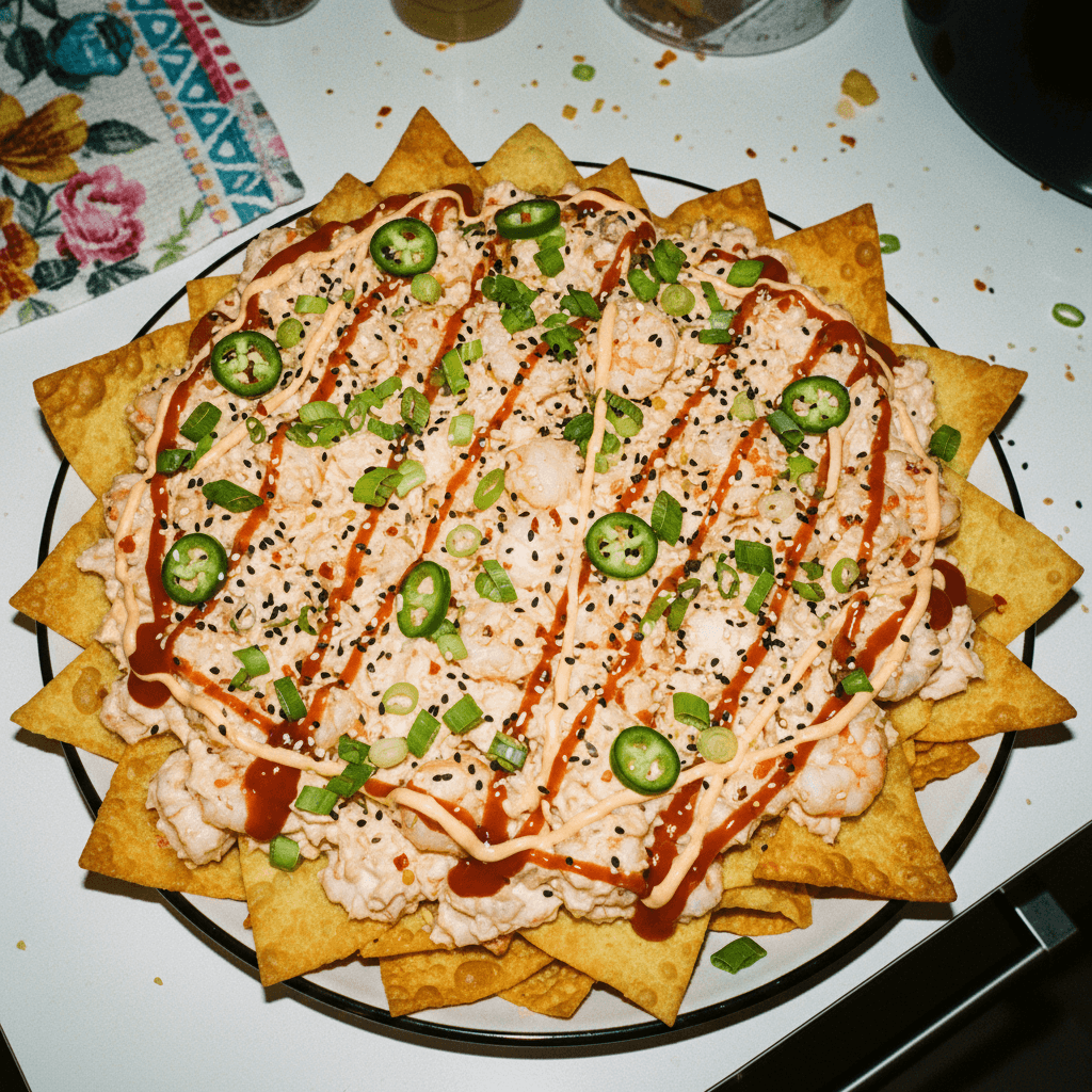 Spicy Shrimp Rangoon Nachos