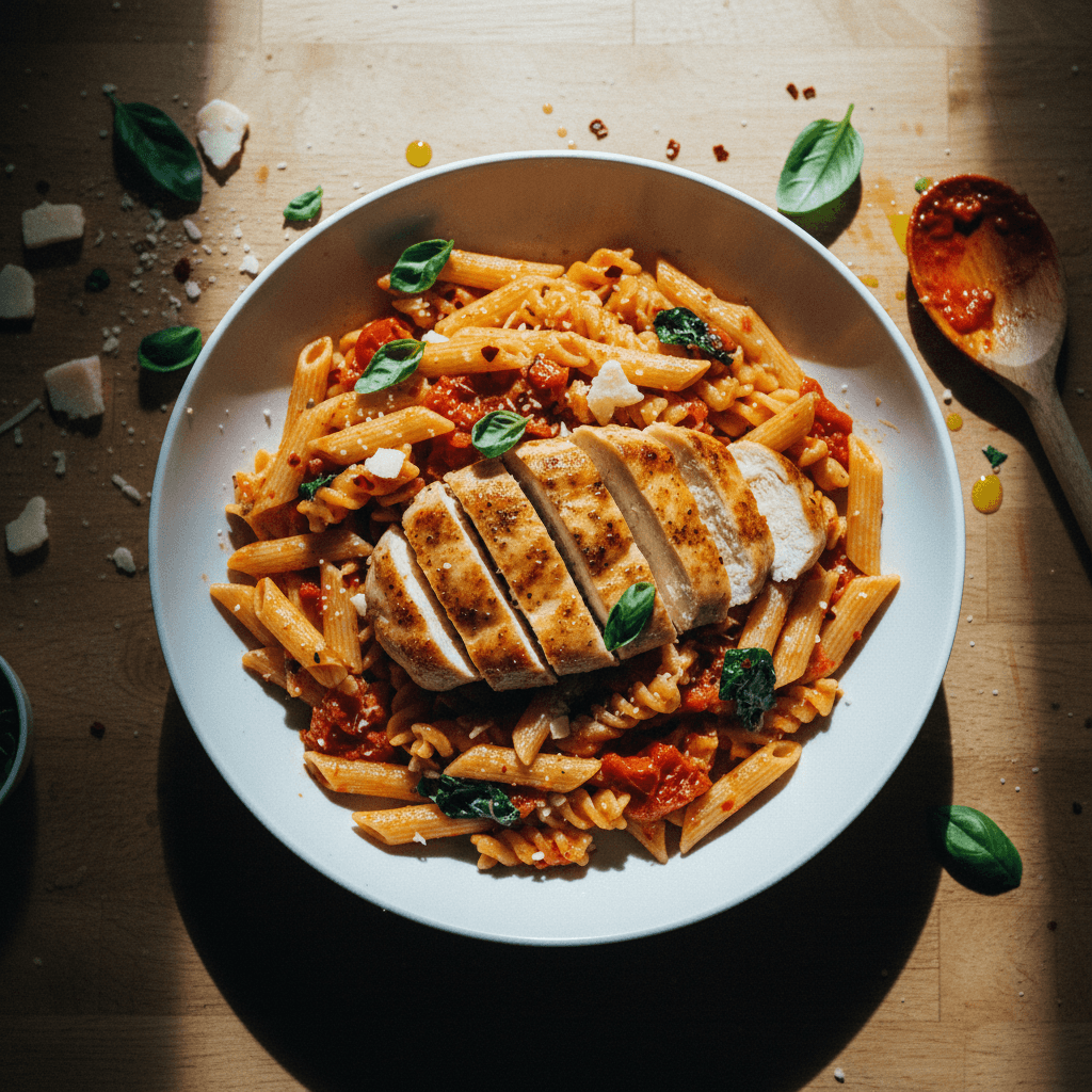 Chicken Breast with San Marzano Tomato-Basil Pasta