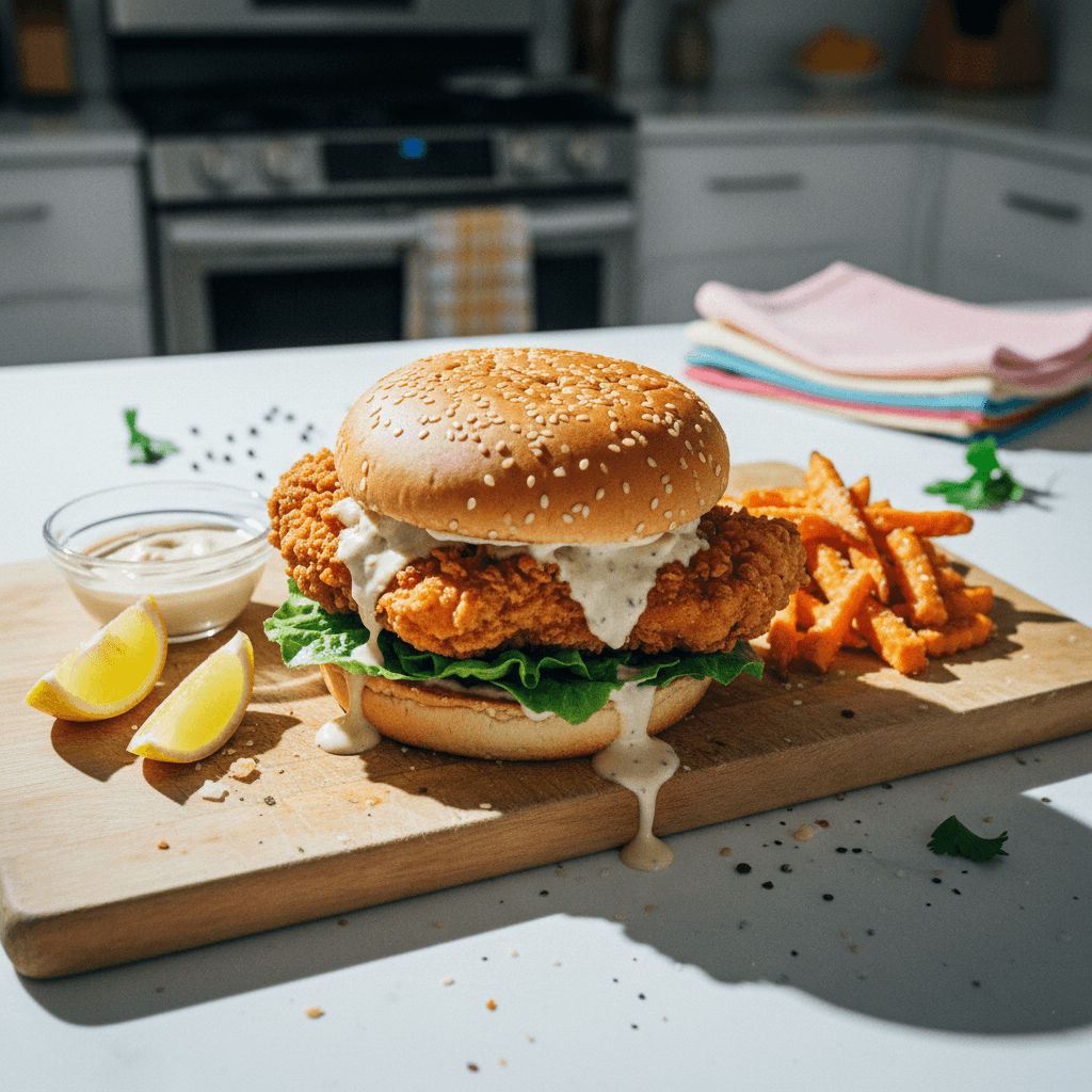 Crispy Chicken Burger with Caesar Dressing