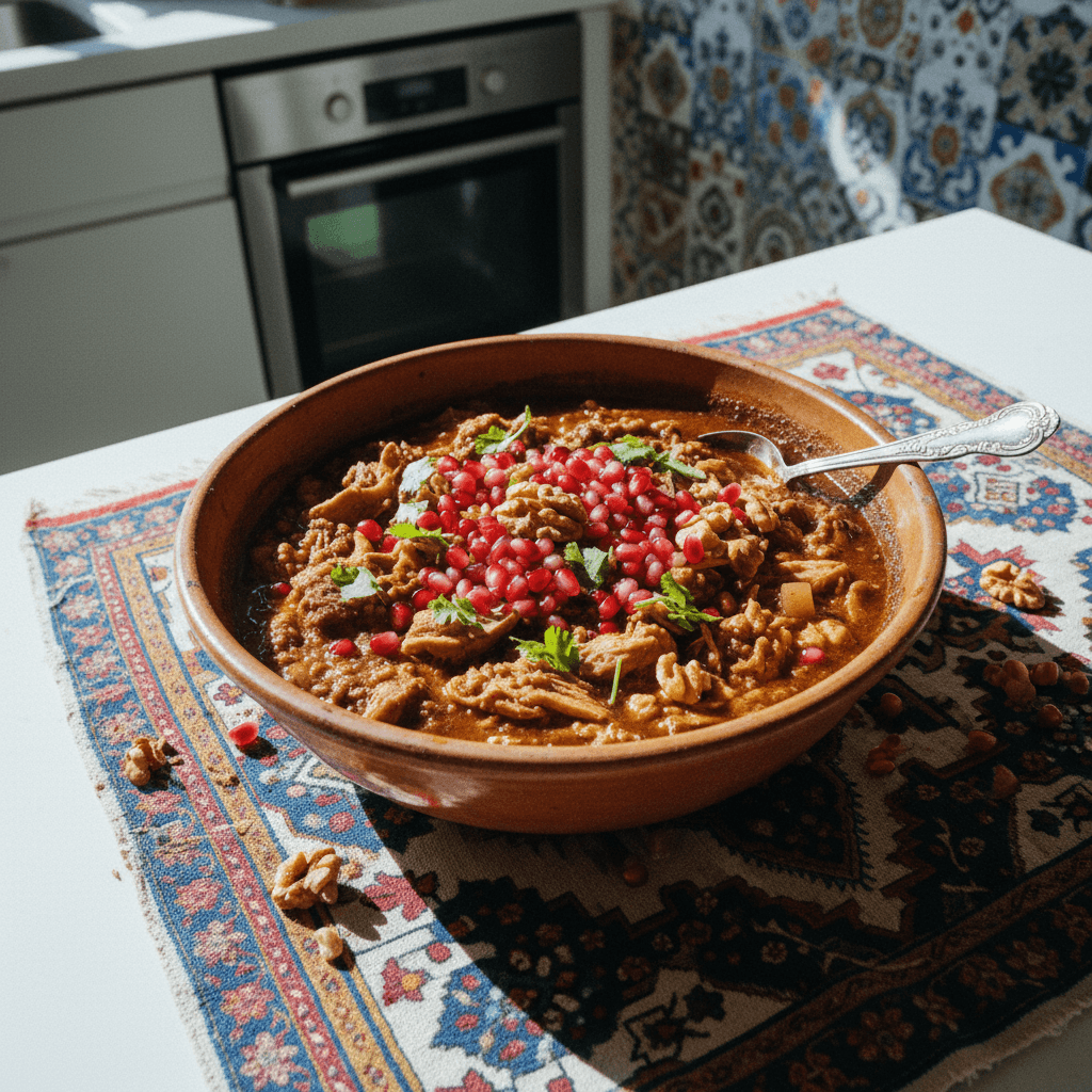 Walnut and Pomegranate Chicken Stew (Khoresh Fesenjan)