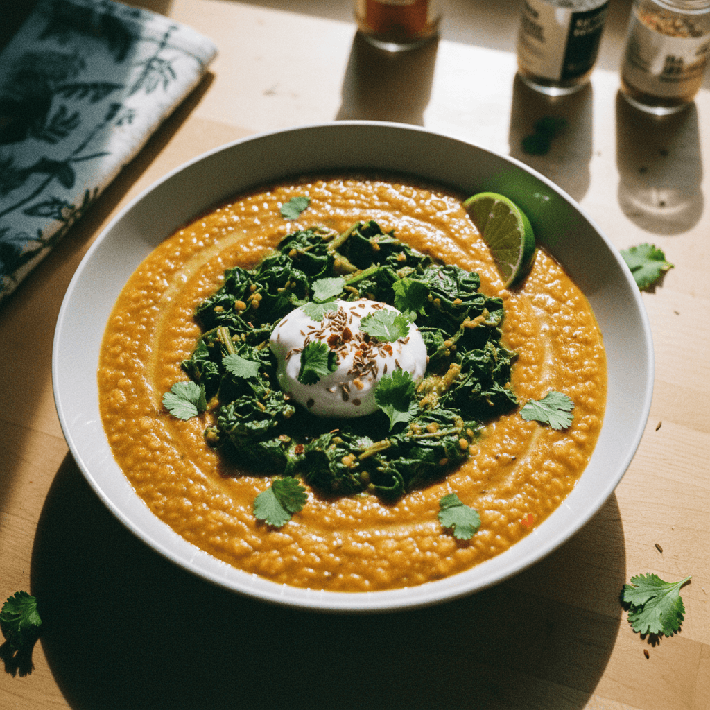Lentil Dal with Curried Greens