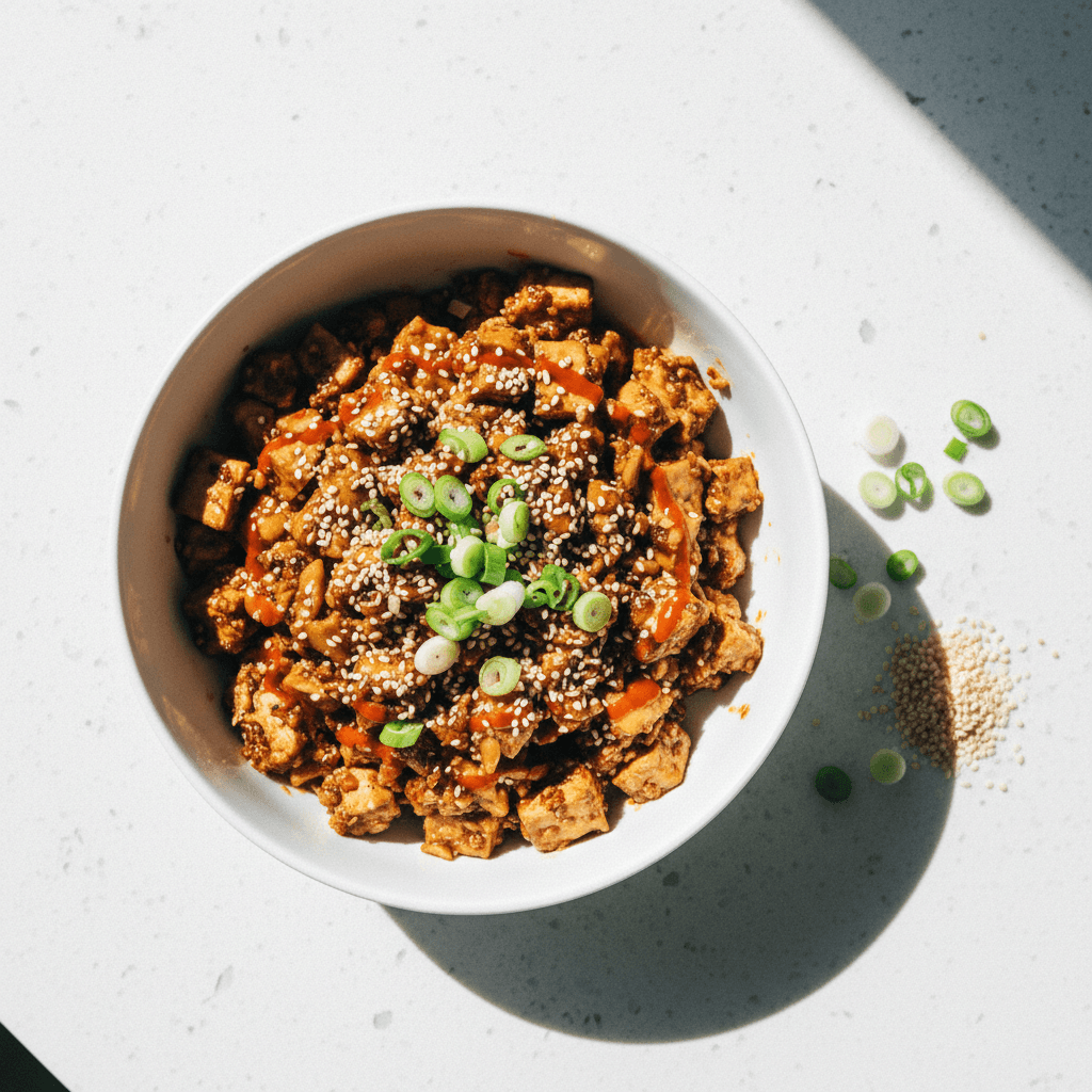 Spicy Honey Garlic Minced Tofu