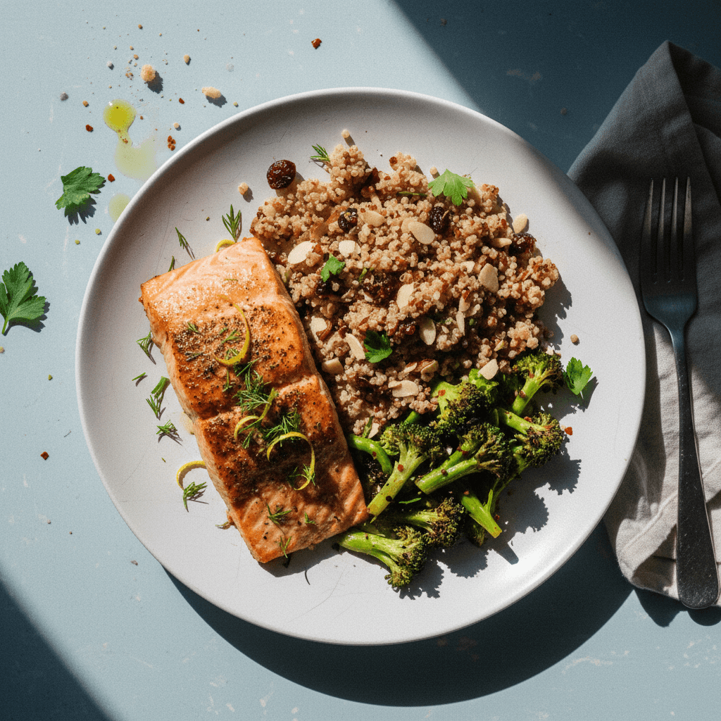 Post-Workout Salmon, Quinoa, and Roasted Broccoli