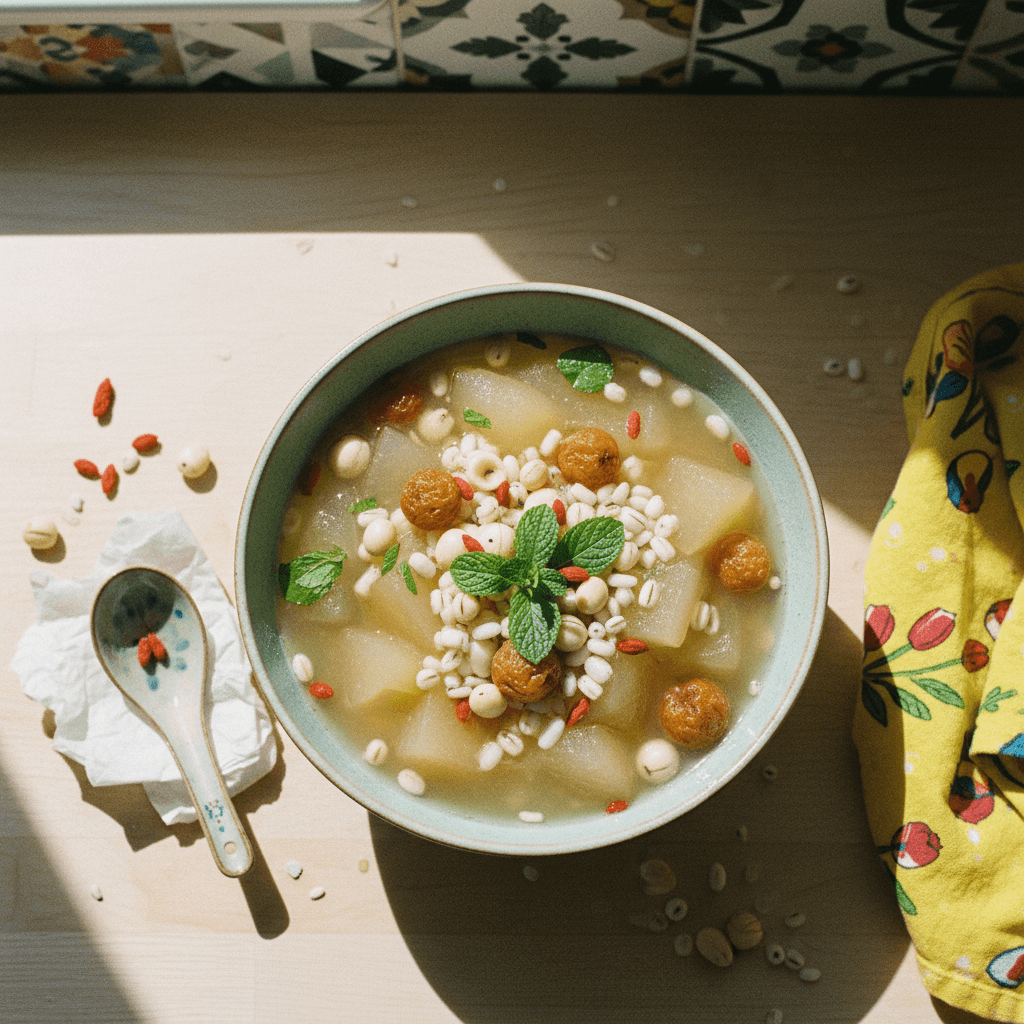 Winter Melon Barley Soup with Longan