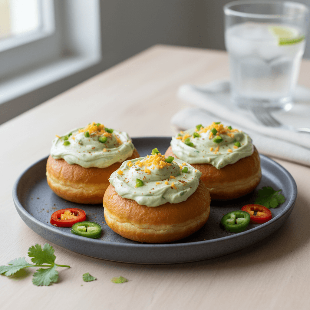 Cheddar Cheese Donuts with Jalapeño Frosting