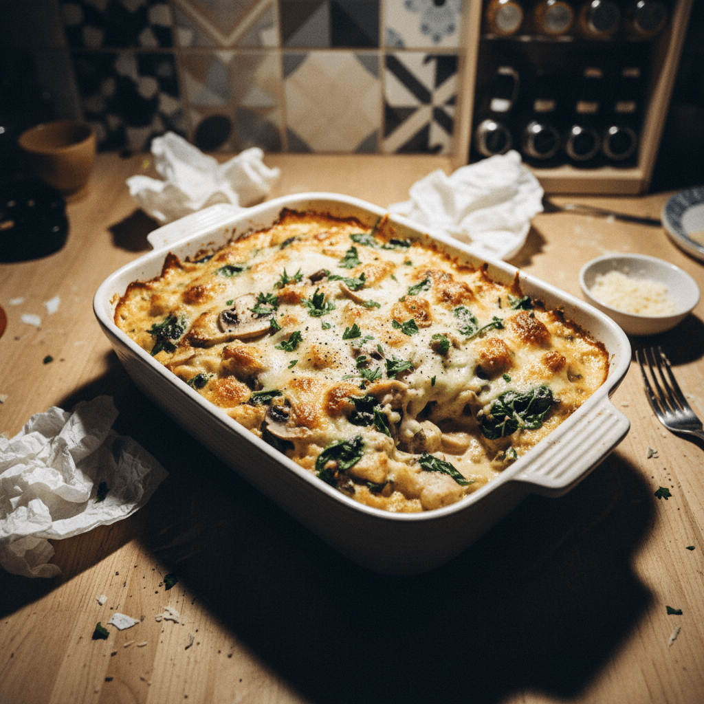Creamy Chicken, Spinach & Mushroom Bake