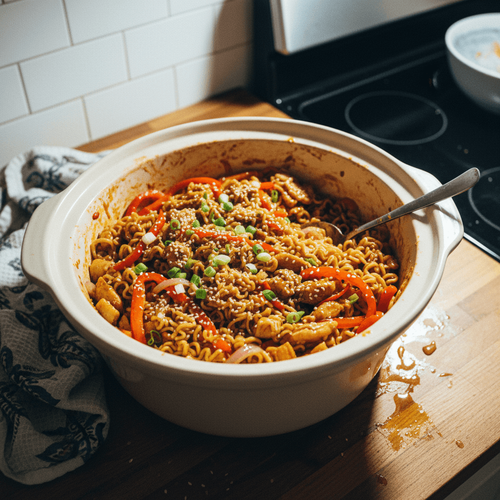 Crockpot Honey Garlic Chicken and Noodles