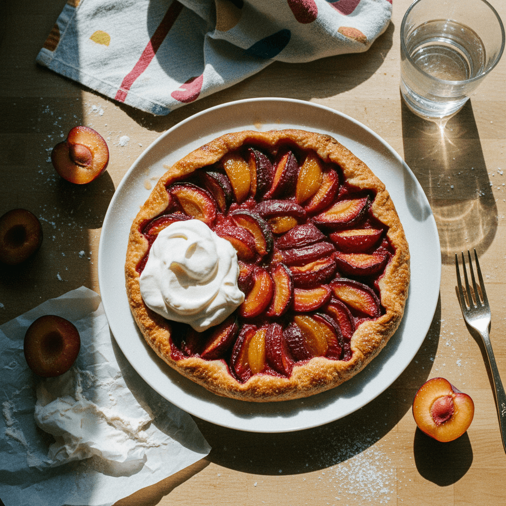 Plum Tarte Tatin with Whipped Cream