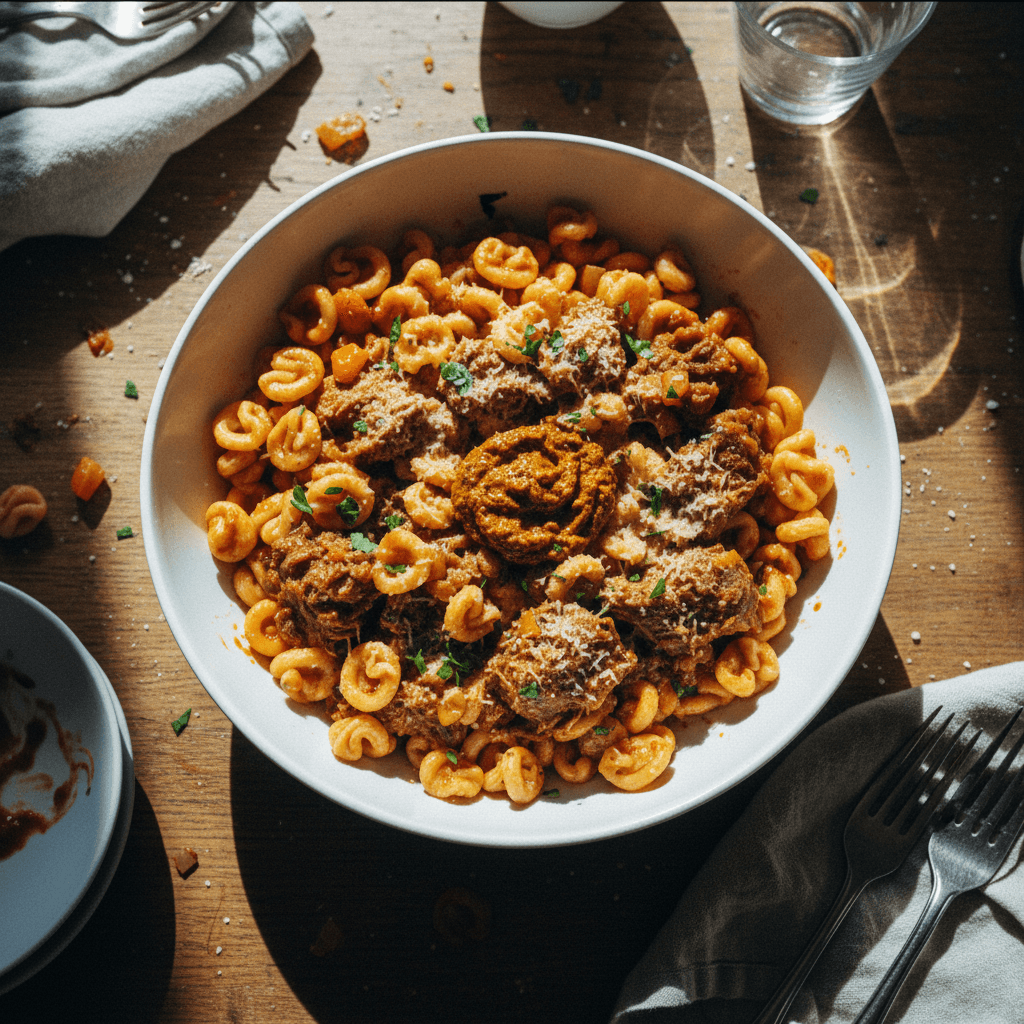 Slow Cooked Spicy Harissa Beef Ragu Pasta