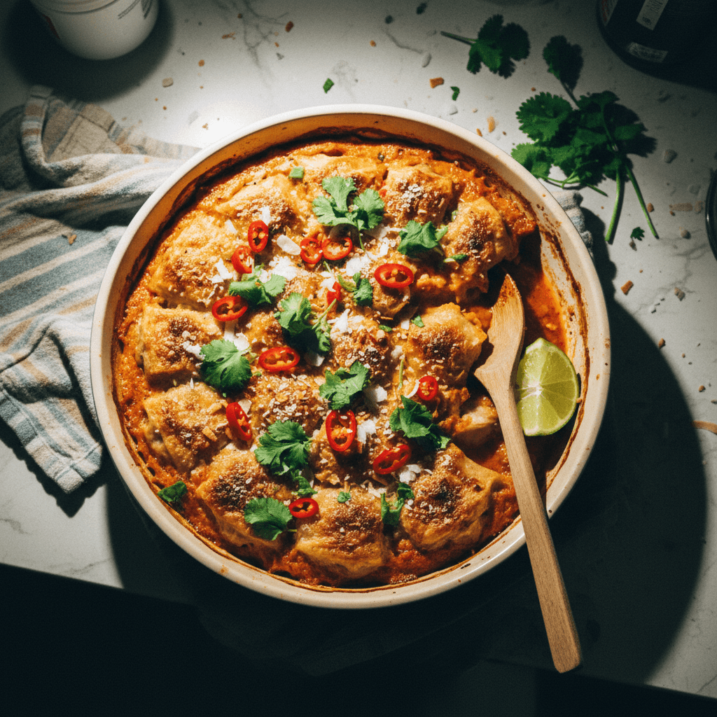 Trader Joe's Red Thai Curry Dumpling Bake