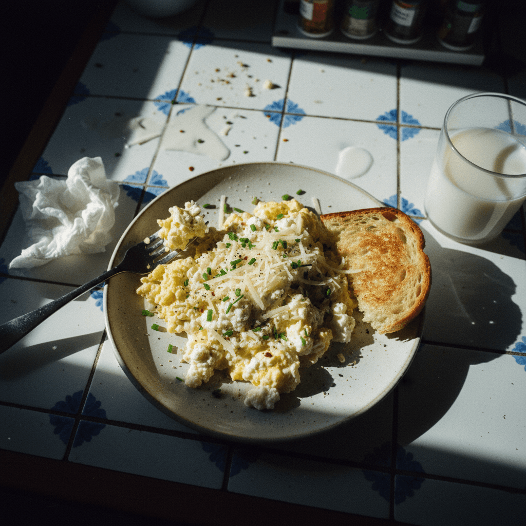 High-Protein Scrambled Eggs with Cottage Cheese and Parmesan