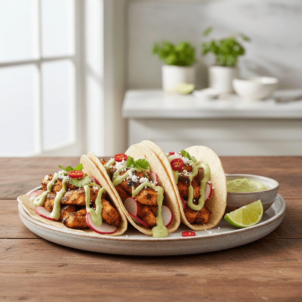 Spicy Avocado Lime Crema Tacos