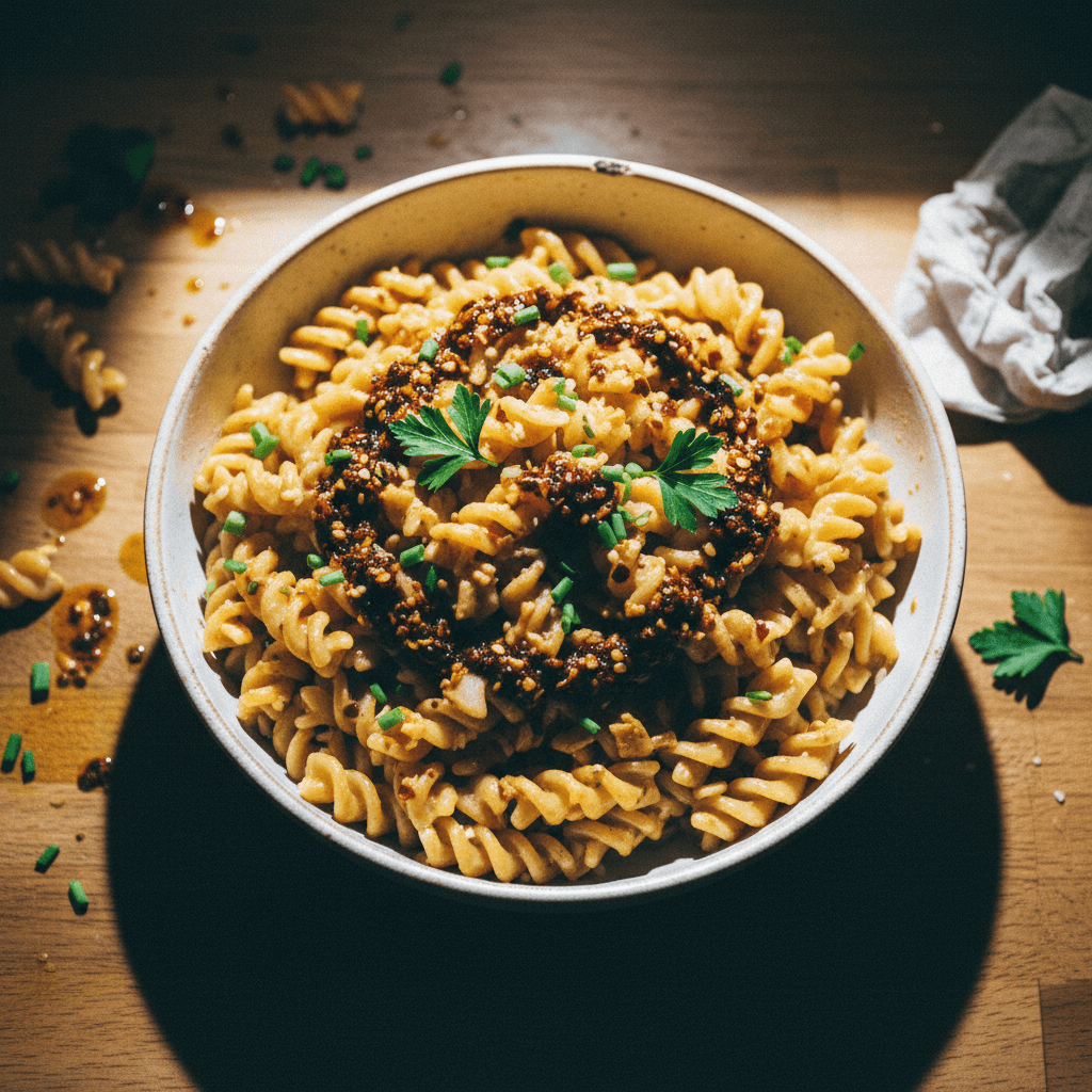 Caramelized Onion Pasta with Chili Oil