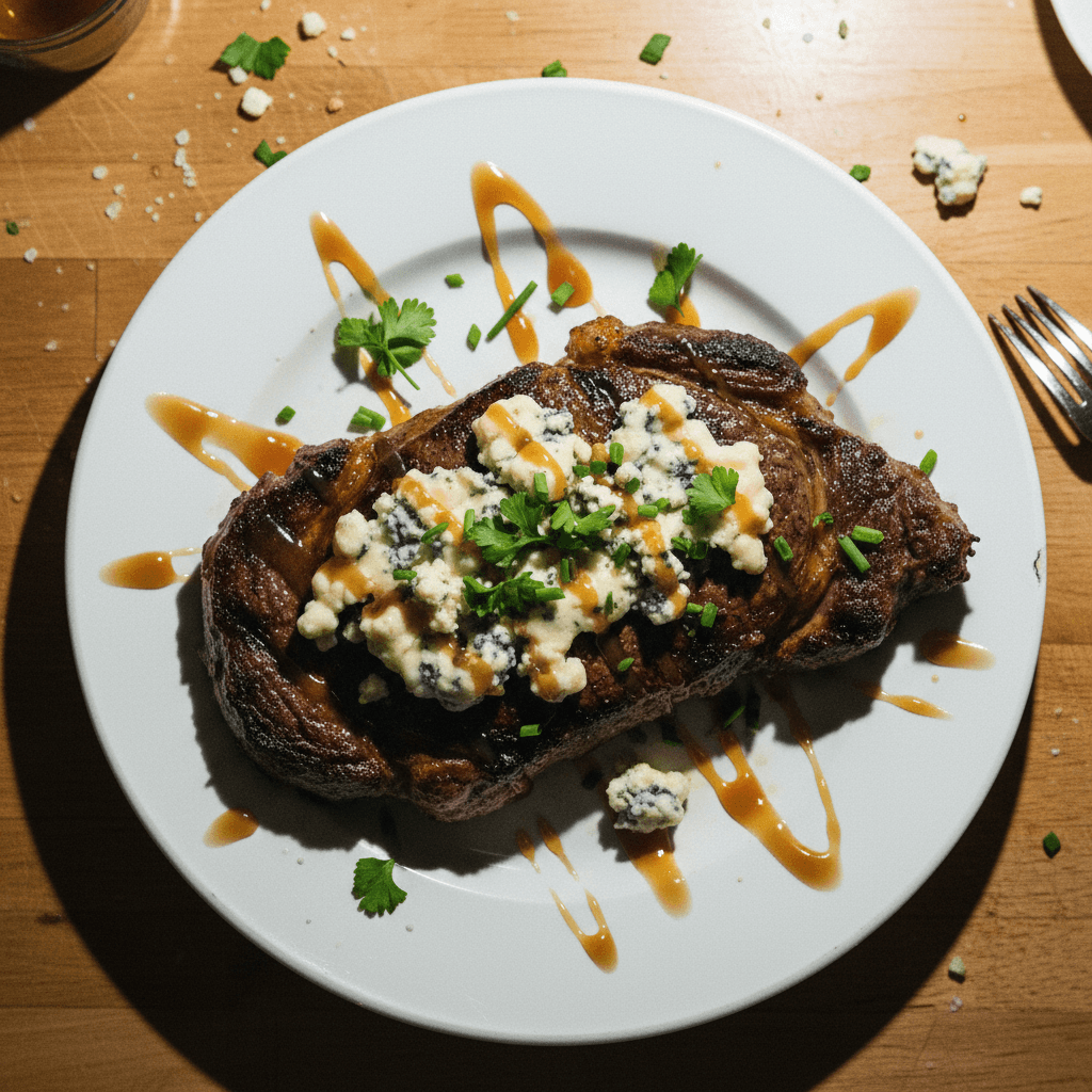 Grilled Steak with Blue Cheese and Caramel