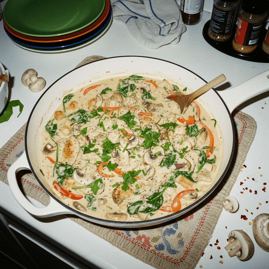 Creamy Turkey Mushroom Spinach Skillet