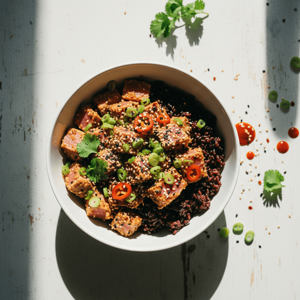 Spicy Sesame Tuna over Forbidden Rice