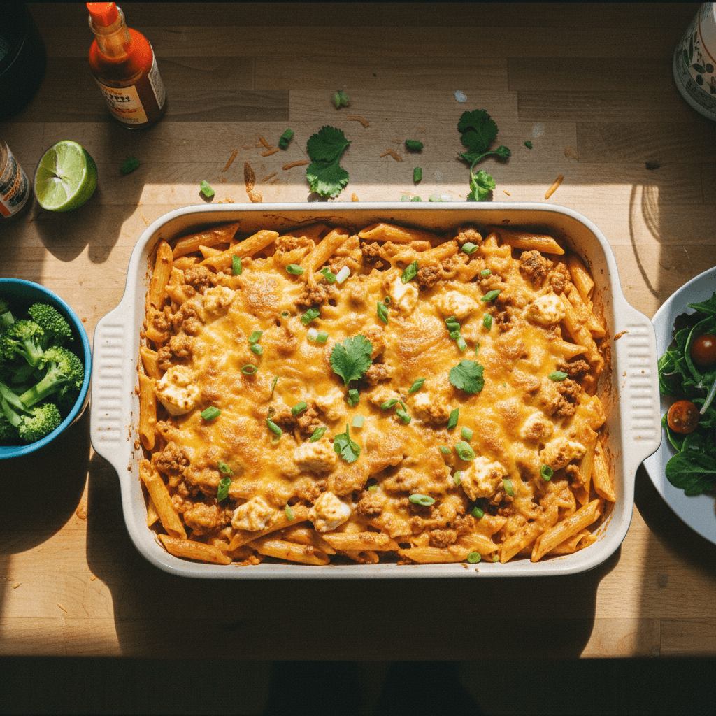 Buffalo Chicken Pasta Dump & Bake