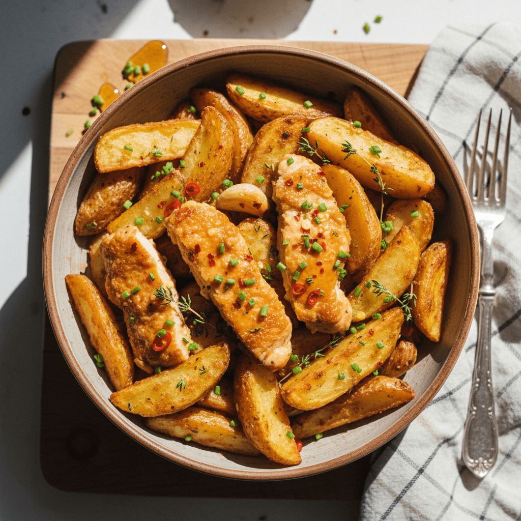 Crispy Honey Chicken Potato Wedges