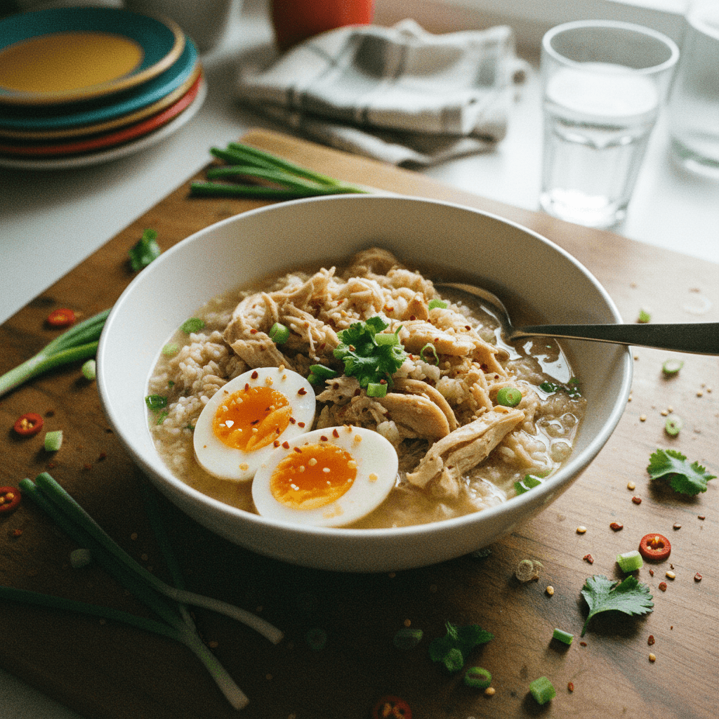 Comforting Brothy Rice with Chicken and Egg