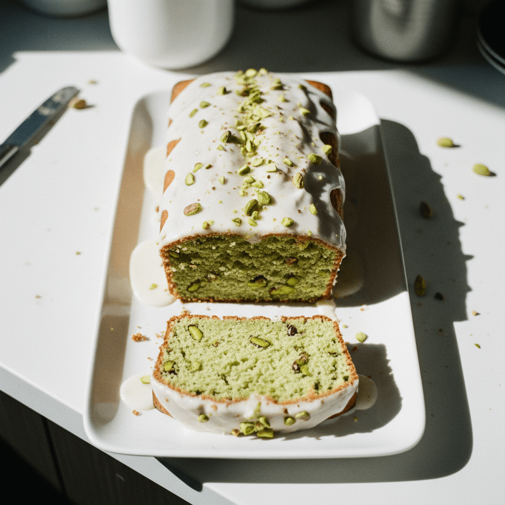 Pistachio Loaf Cake with Glaze