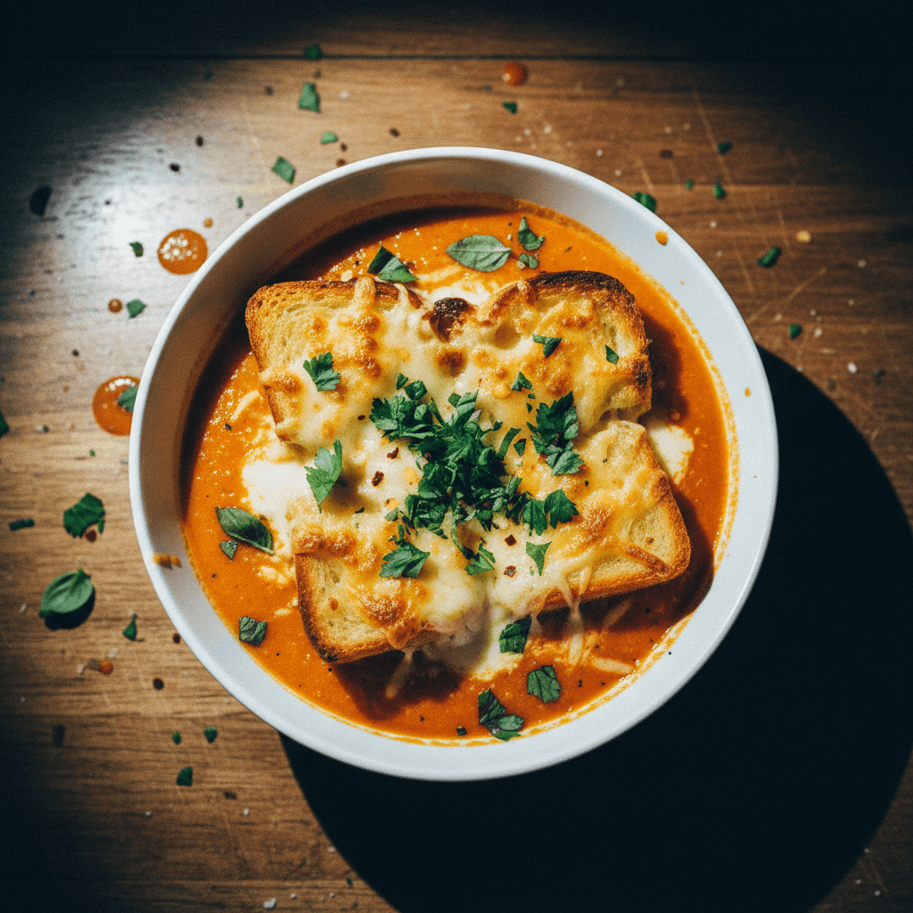 Cheesy Garlic Bread Tomato Bisque