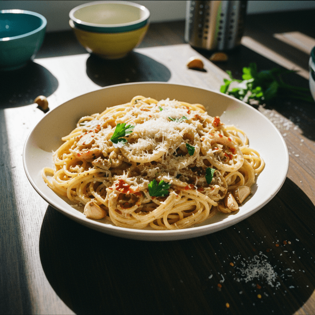 Creamy Brown Butter Caramelized Onion Roasted Garlic Pasta