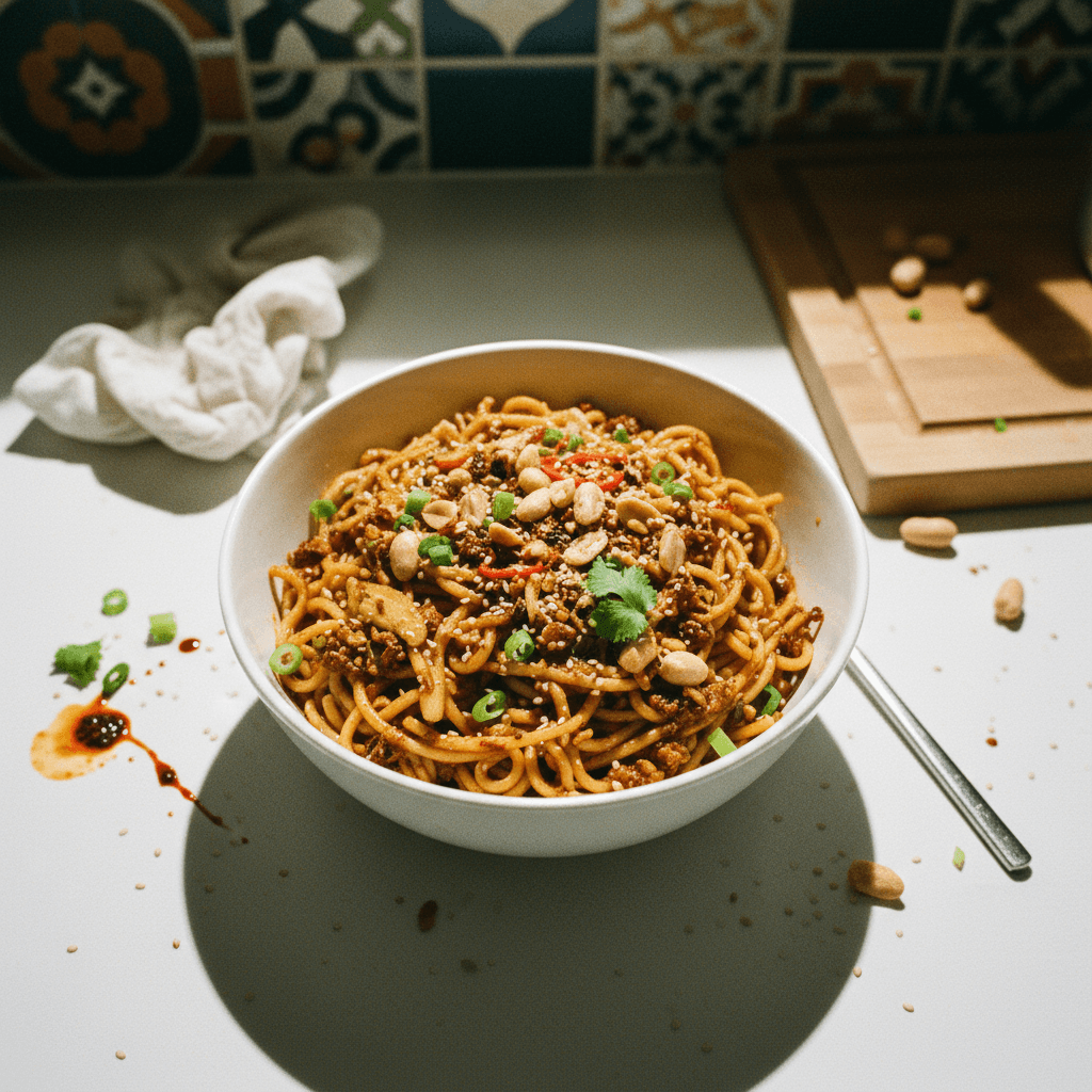 Chili Peanut Noodles with Viral Garlic Chili Oil