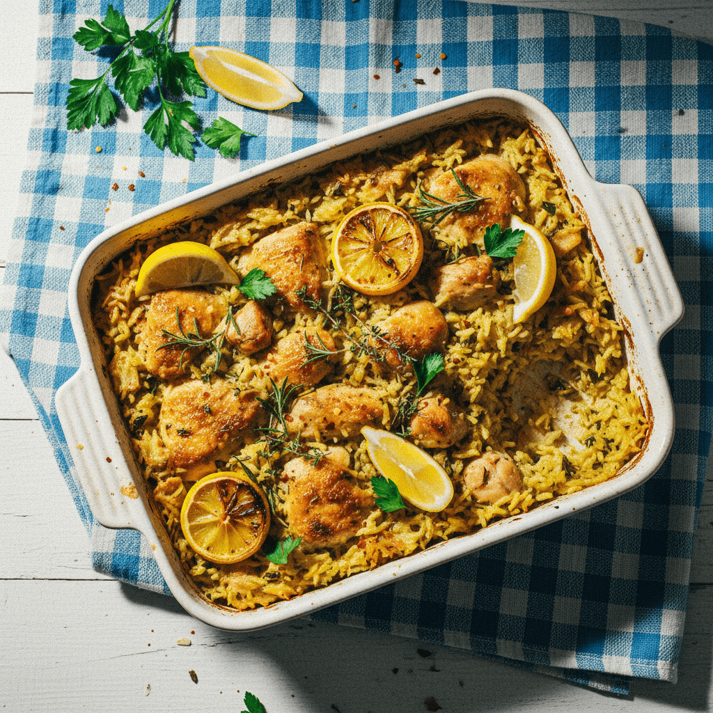 Lemon Herb Chicken and Rice Bake