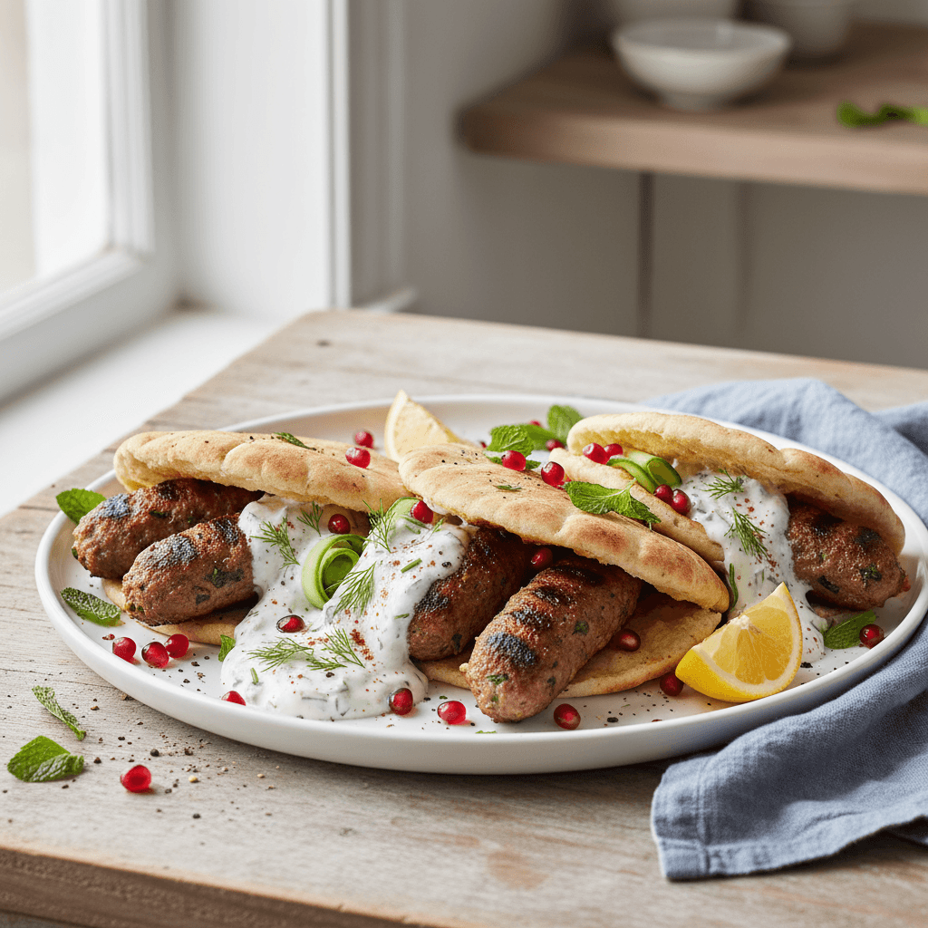 Spiced Lamb Kofta Pitas with Tzatziki