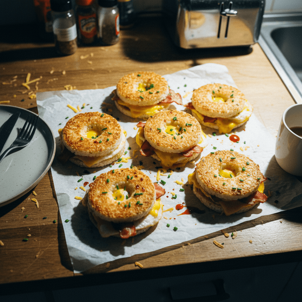 Easy Rice Paper Breakfast Bagels (Bacon, Egg & Cheese!)