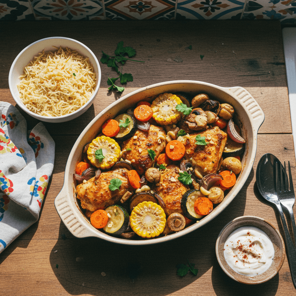 دجاج بالخضار بالفرن