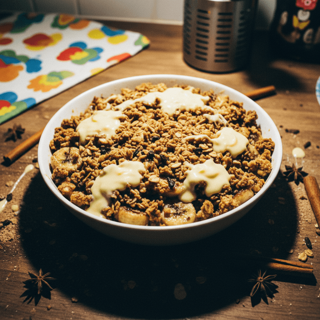 Spiced Banana Crumble with Custard