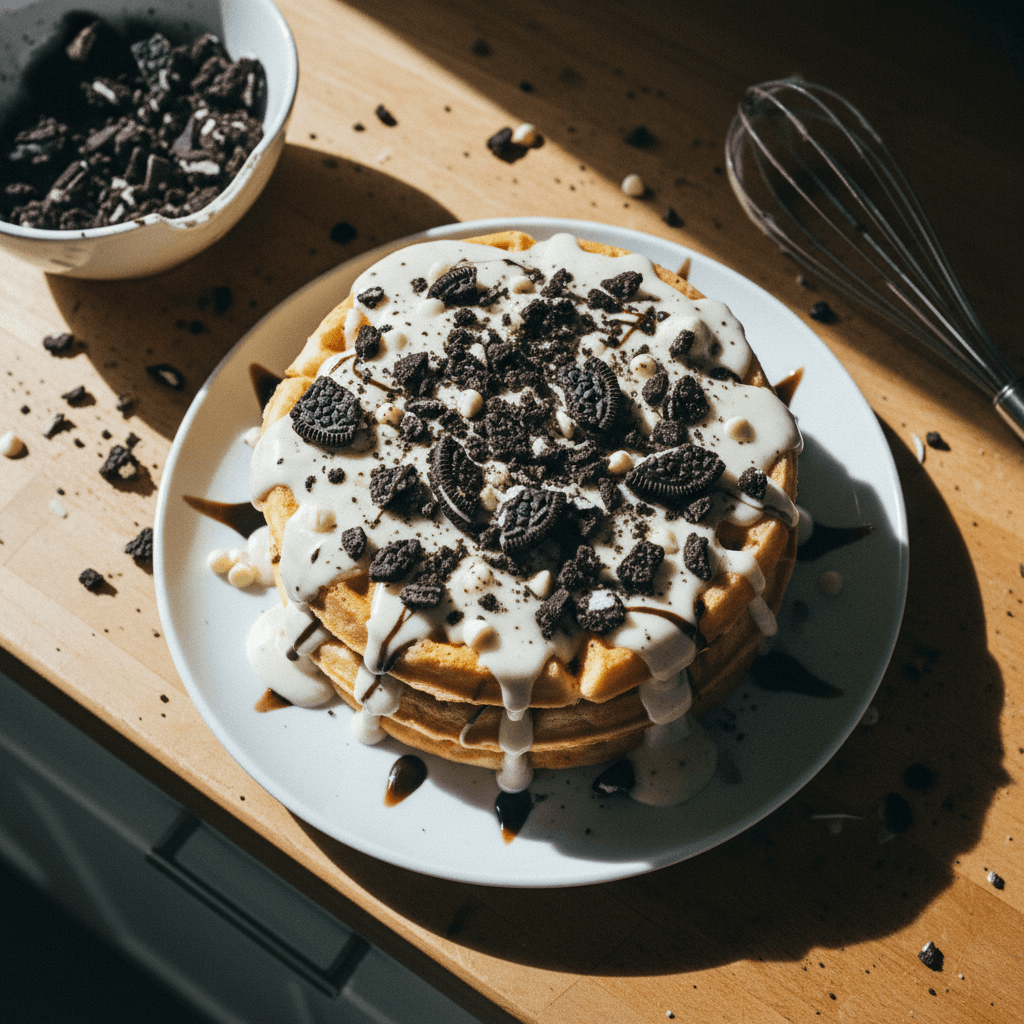 Waffles with Cookies and Cream Glaze