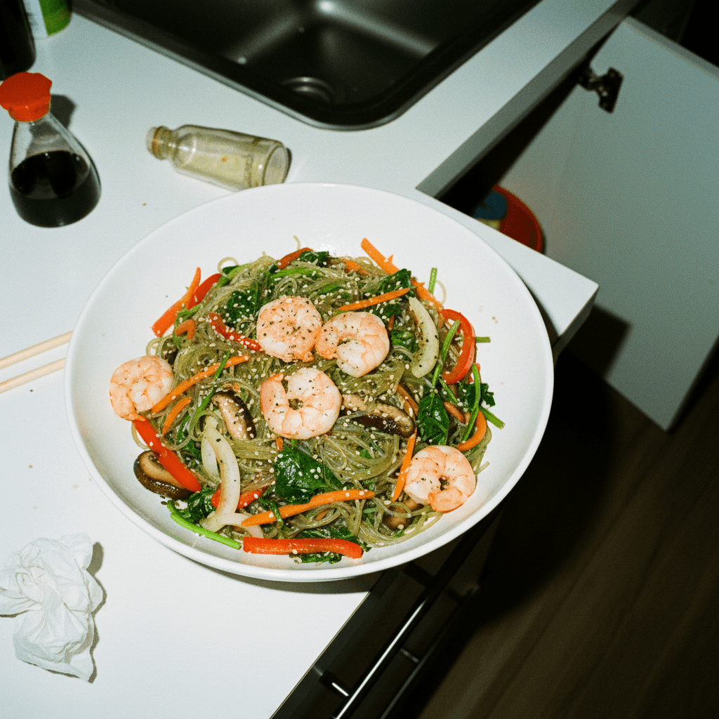 Shrimp Japchae with Kelp Noodles