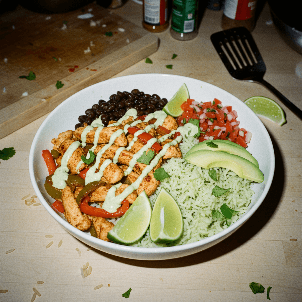 Chicken Fajita Bowl with Cilantro Lime Sauce